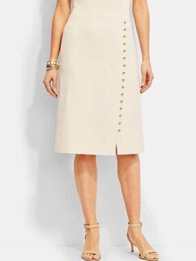 Talbots Ivory Cream Gold-Button Pencil Skirt